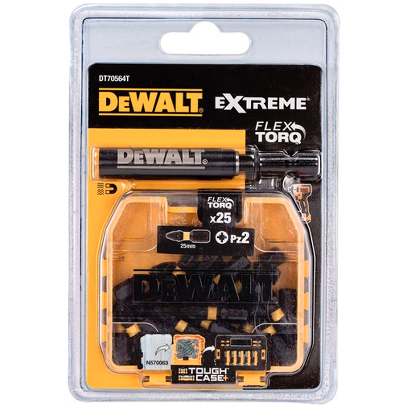 Set 26 accesorii pentru insurubare, 25 biti de impact FLEXTORQ PZ2, 25 mm, cu prelungitor magnetic pentru biti, tip DT70564T-QZ