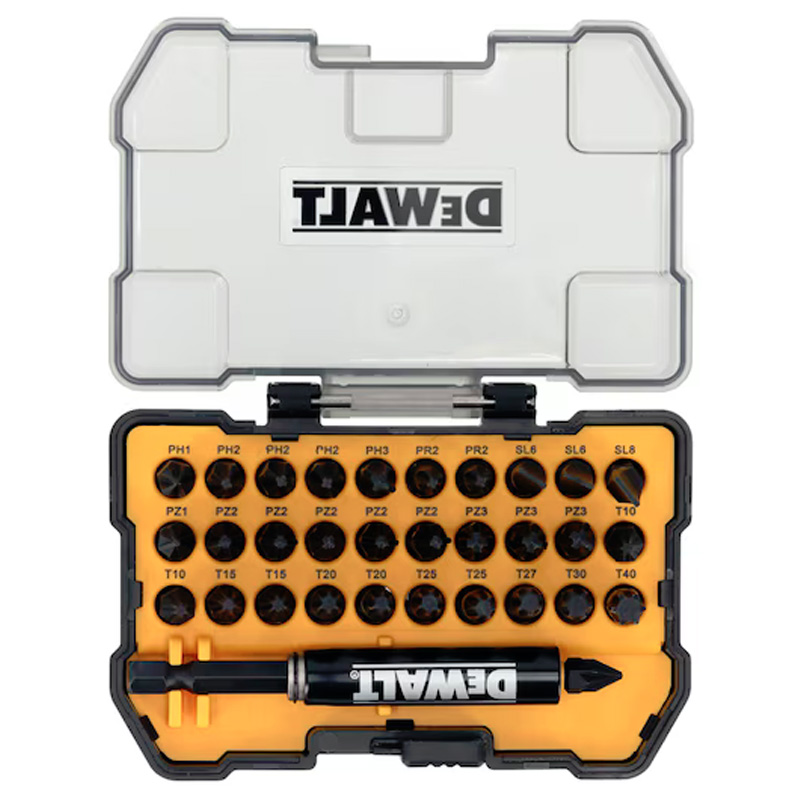 Set 32 accesorii pentru insurubare, 31 biti de impact EXTREME FLEXTORQ PH1-2-3, PZ1-2-3, SL6-8, T10-T40, 25 mm, cu prelungitor Impact Ready pentru biti, tip DT70585T-QZ