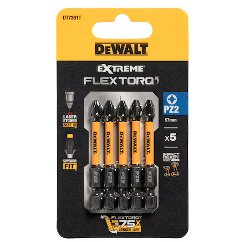 Set 5 biti de impact EXTREME FLEXTORQ PZ2 50 mm, tip DT7391T-QZ