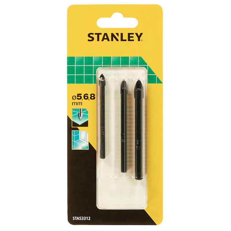Set 3 burghie Stanley STA53312-QZ pentru sticla si placi ceramice, in blister, Ø 5, 6 si 8 mm