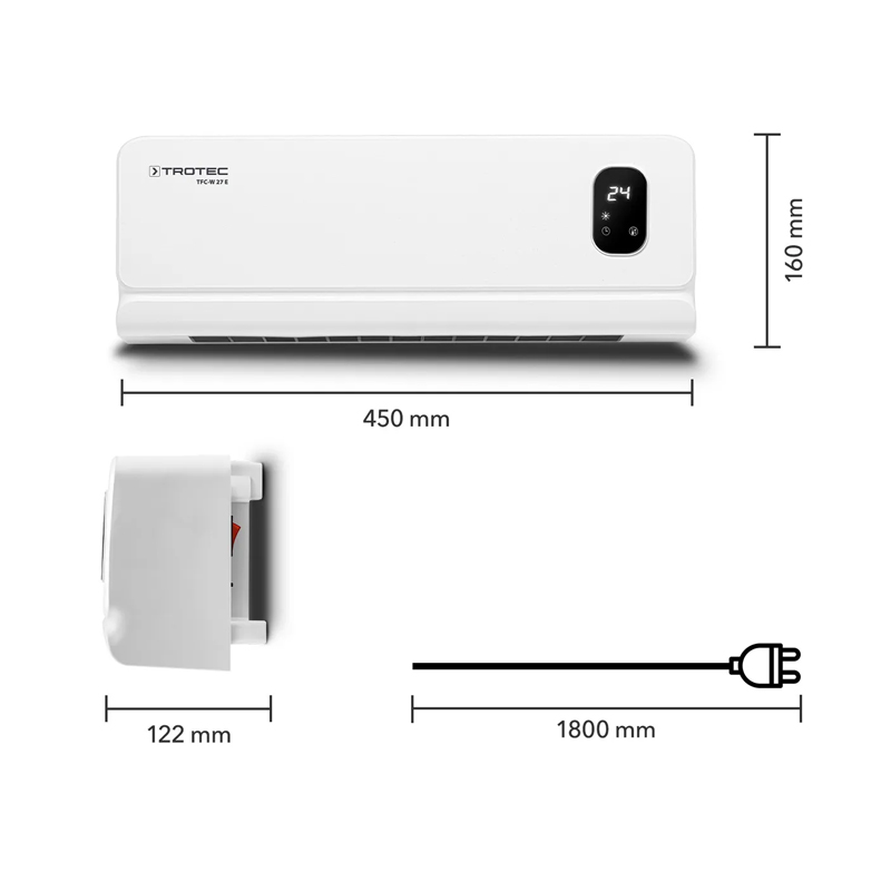 Incalzitor electric de perete, Trotec, monofazat cu ventilator si telecomanda/termostat digital, tip TFC-W27E