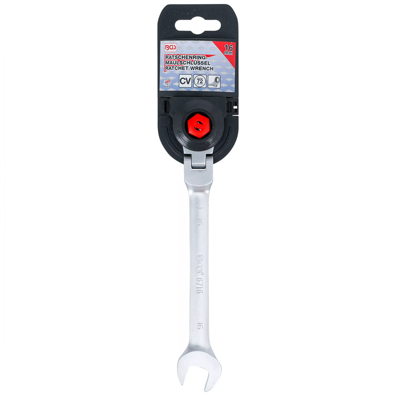 Cheie combinata cu clichet si cap pivotant/articulata, 16 mm