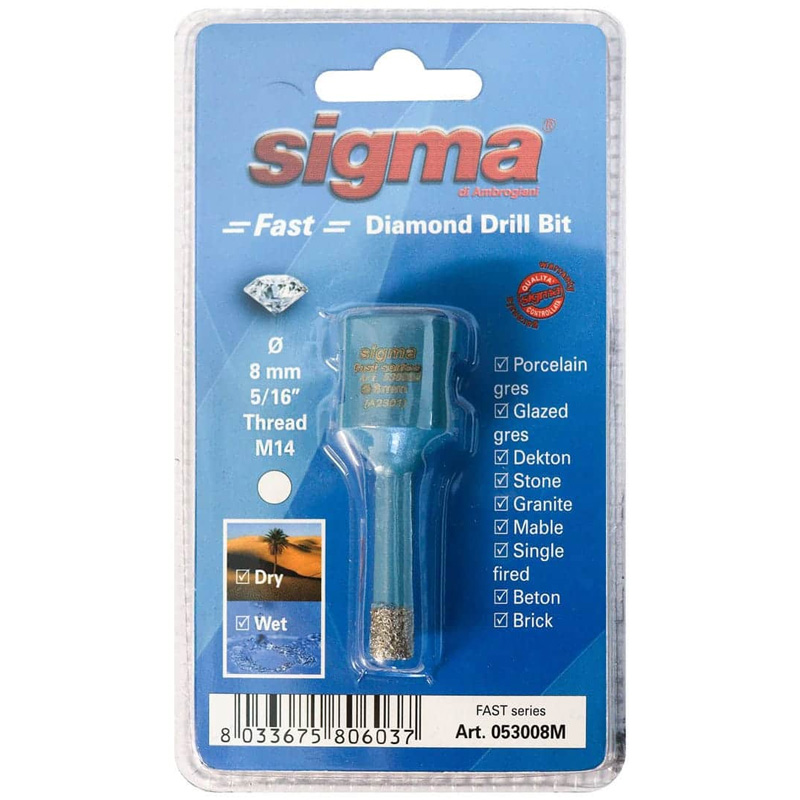 Carota diamantata pentru placi ceramice, 8 mm, prindere M14, SIGMA