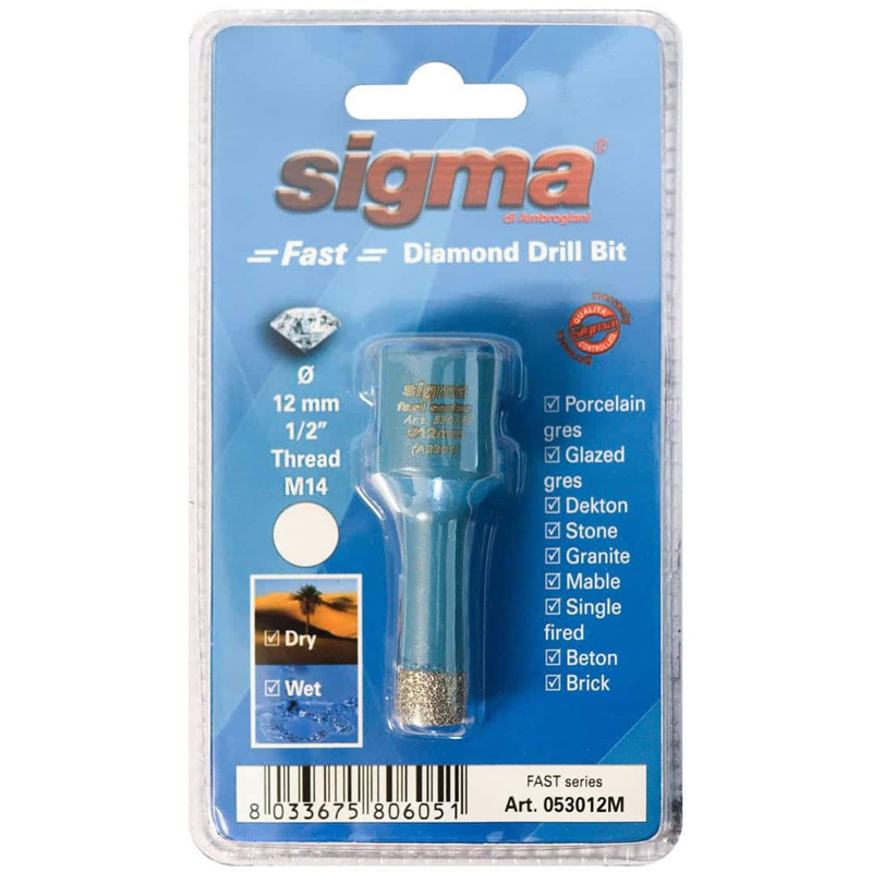 Carota diamantata pentru placi ceramice, 12 mm, prindere M14, SIGMA