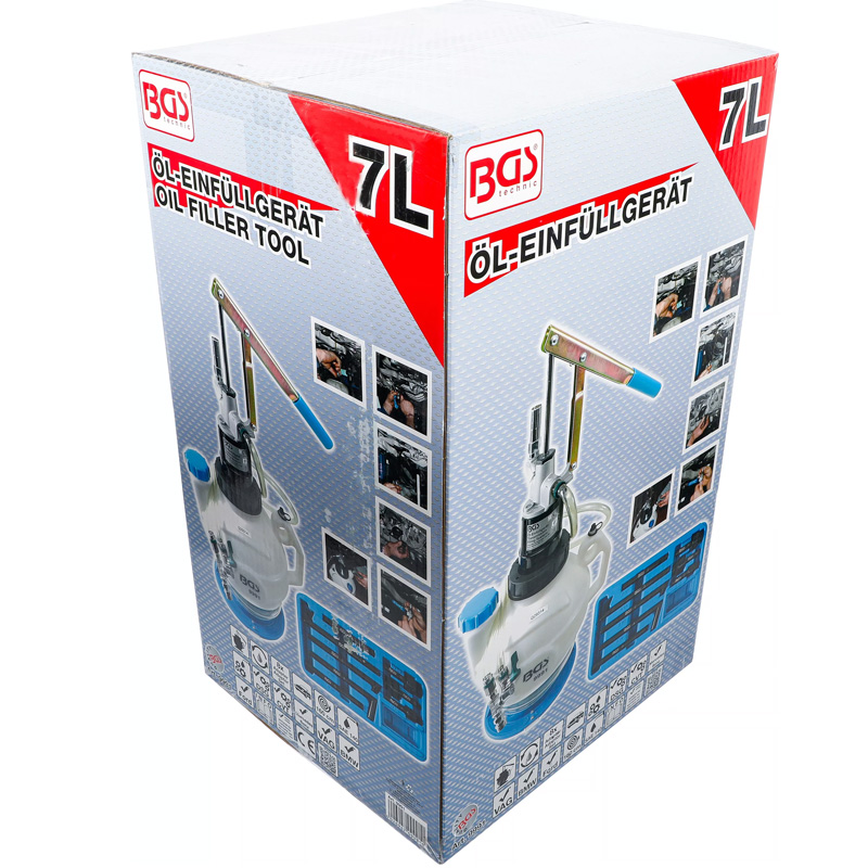 Pompa umplere ulei transmisie, cu sistem de retur, cu 8 adaptoare, 7 l, BGS