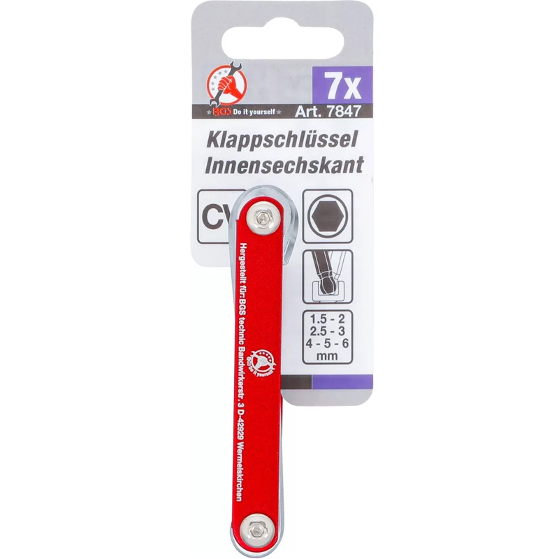 Set 7 chei imbus cu bila, rabatabile, cu suport metalic, 1.5 - 6 mm, BGS