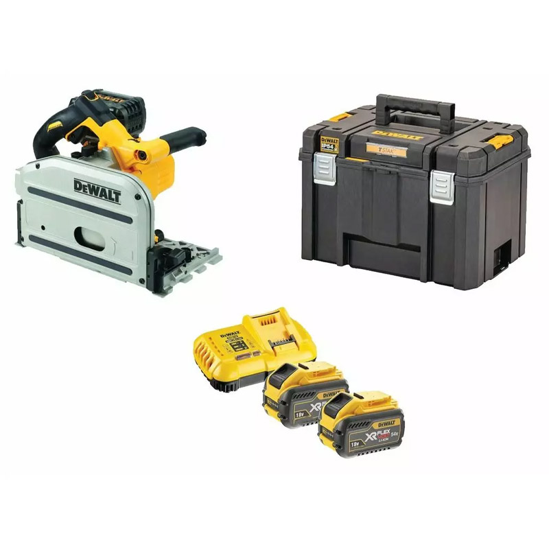 Fierastrau circular 165 mm, cu acumulatori Li-Ion XR FLEXVOLT 54 V 2x 6.0 Ah, sina de ghidaj, DeWalt tip DCS520T2R-QW