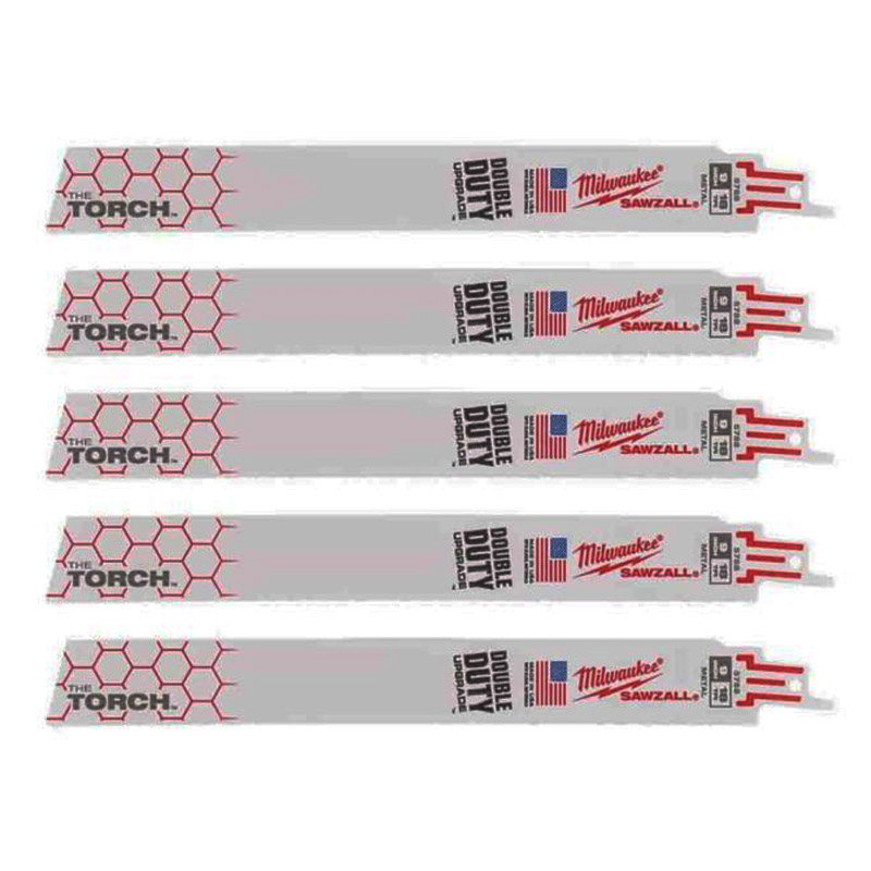 Set 5 panze Heavy Duty TORCH™ sabie, pentru demolari, 230/1.06 mm, 18 TPI Milwaukee