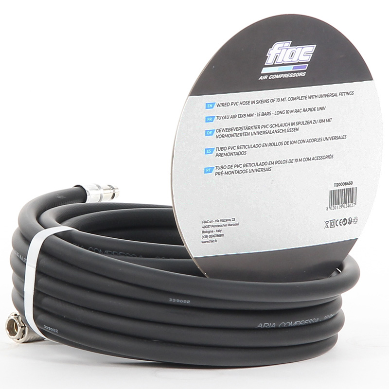 Furtun aer comprimat FIAC 10 m 8x13 mm PVC cu insertie - cuple rapide