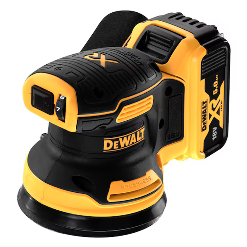 Slefuitor orbital cu acumulatori 18V XR BL Li-Ion 2x 5.0 Ah Brushless DeWALT DCW210P2-QW, profesional, cu vibratii, 125 mm