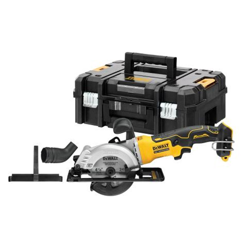 Ferastrau circular compact compatibil cu acumulator 18V XR Li-Ion DeWALT DCS571NT-XJ, Brushless, 115mm, profesional