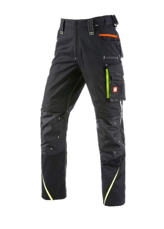 Pantaloni de lucru ergonomici Strauss, e.s.motion 2020, negru-galben/portocaliu fosforescent, marimea 46