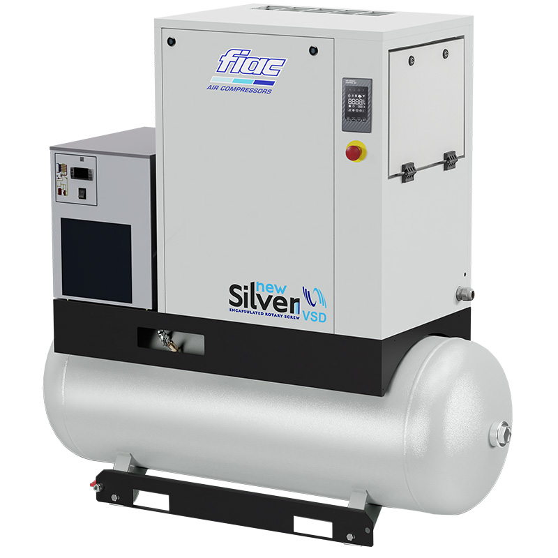 Compresor cu șurub și uscător FIAC NEW SILVER VSD 20/300D cu invertor | 10 bar, 468-1677 l/min, 20CP - compresor industrial