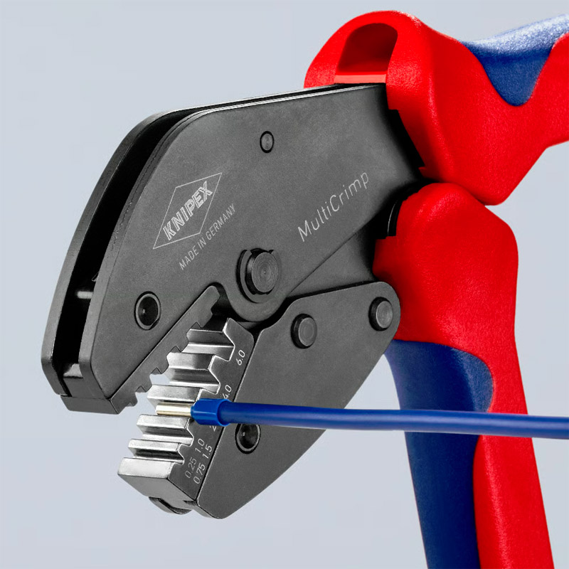 Cleste de sertizare KNIPEX MultiCrimp®, cu magazie pentru adaosuri de schimb, 0.25 — 6.0 mm², pentru PV, MC4/MC4 EVO2