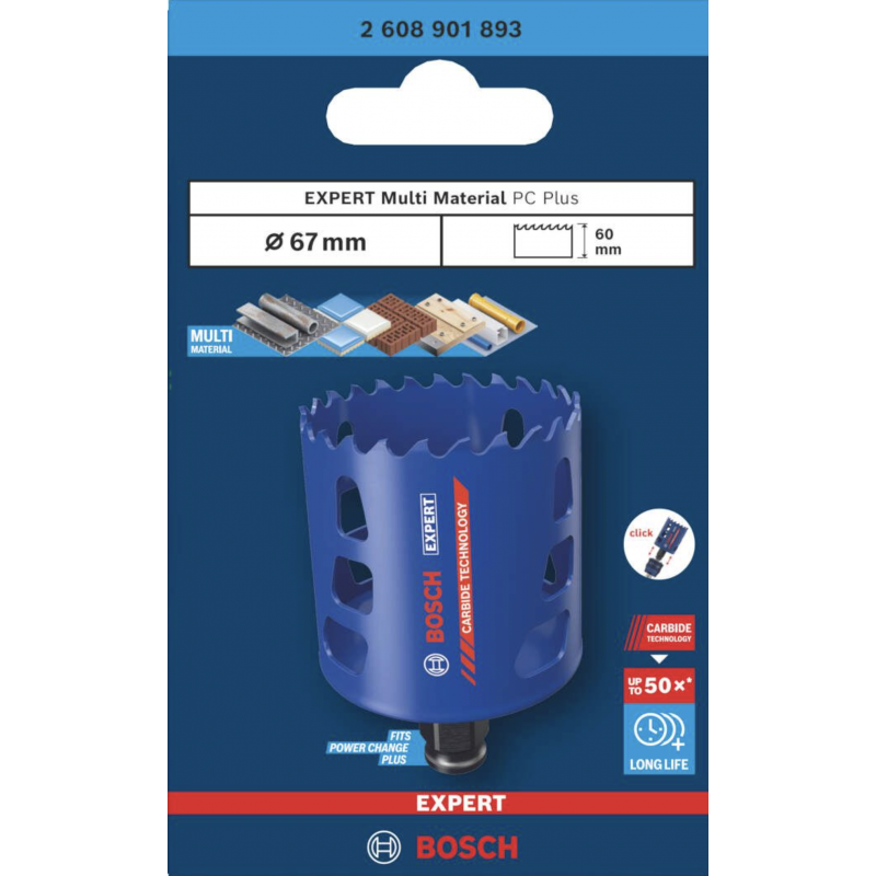Carota profesionala BOSCH EXPERT Multi Material Power Change Plus, 67 x 60 mm