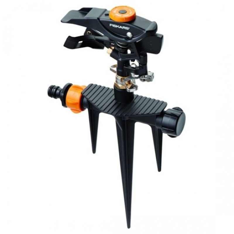 Aspersor pulsator metalic, cu impact si spin metalic, capacitate de irigare de peste 500 mp, Fiskars