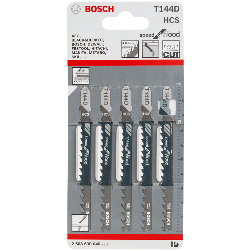 Panza fierastrau vertical BOSCH T144D - 100 mm, pentru lemn, set 5 buc.