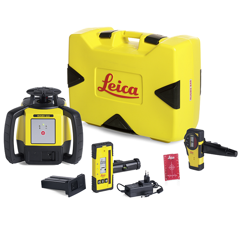 Nivela laser rotativa Leica RUGBY610, receptor Rod Eye 140