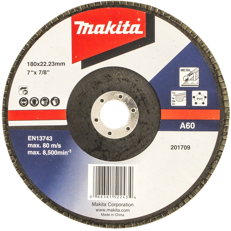 Disc lamelar / evantai de slefuire, 180 mm, G60, cu degajare, suport plastic 