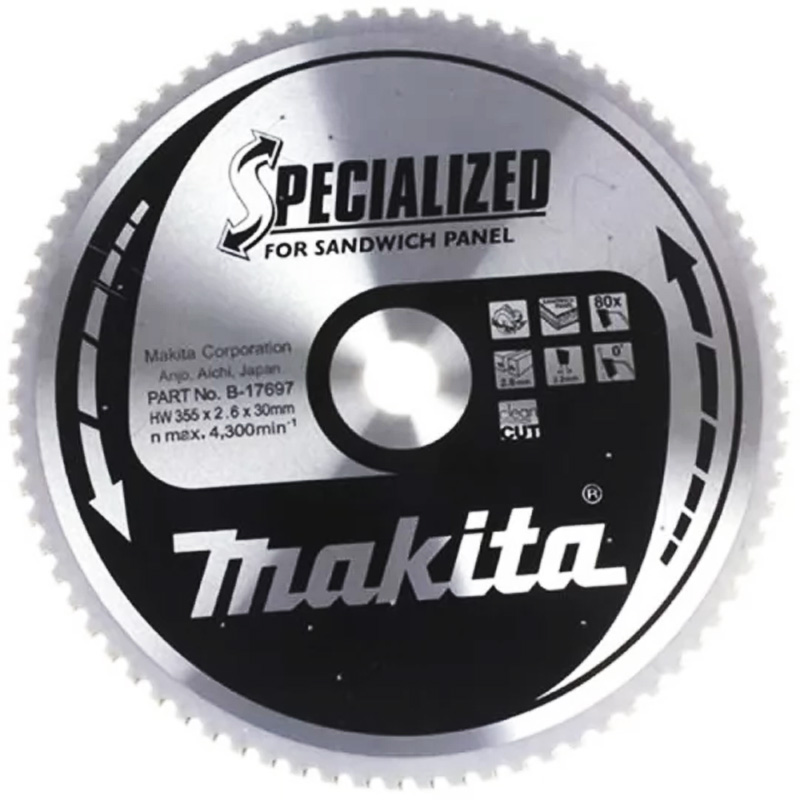 Disc (panza) de taiere pentru fierastrau circular, 355x30 mm, 80 dinti (taiere fina), pentru panouri sandwich, Makita