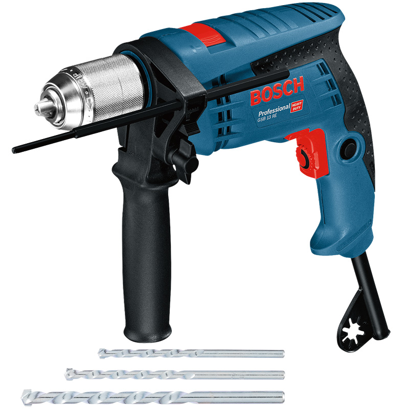 Masina de gaurit cu percutie BOSCH GSB13RE, geanta plastic, 3 burghie