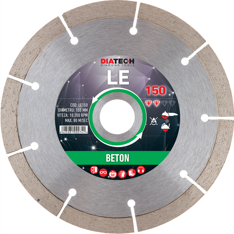 Disc diamantat Diatech LE150 - 150x22.2x10 mm, segmentat, pentru materiale de constructie si beton