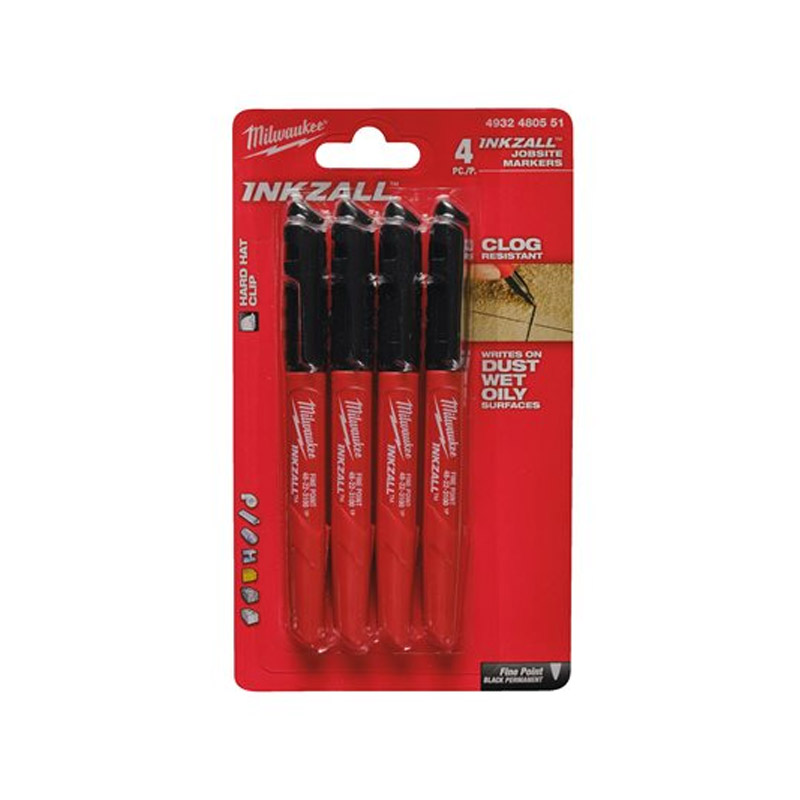 Set 4 markere permanente INKZALL™, negru, varf ascutit