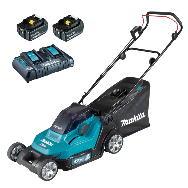 Masina de tuns iarba cu acumulatori 2x5.0Ah, 18V, 48cm, Makita, tip DLM480CT2, incarcator dual standard