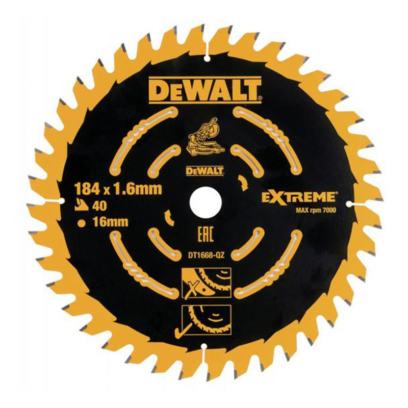 Disc (panza) pentru fierastrau circular, 184x16x1.6 mm, 40 dinti, pentru lemn, Dewalt, tip Extreme DT1668-QZ