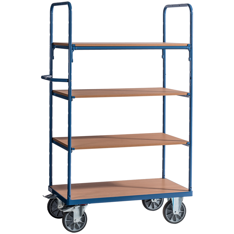 Carucior industrial inalt, 4 polite, capacitate 600 kg