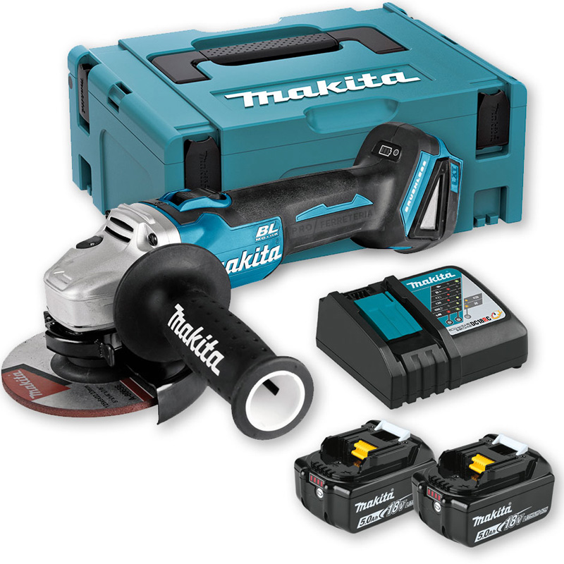 Polizor unghiular 125 mm, cu 2 acumulatori 18V 5.0Ah, brushless