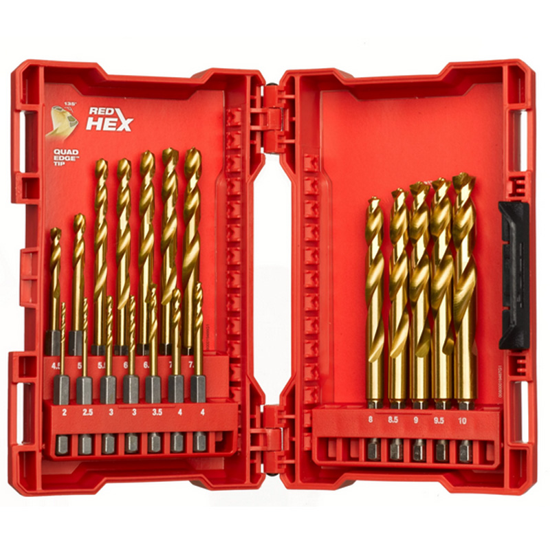 Set 19 burghie pentru metal Milwaukee SHOCKWAVE™ HSS-Ground Titan RED HEX 2- 10mm, HEX. 1/4