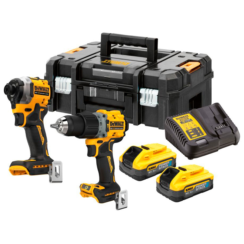 Set 2 scule DeWalt DCK2050H2T-QW, 18V: DCD805, DCF850N, 2 acumulatori 5.0Ah, incarcator, TSTAK