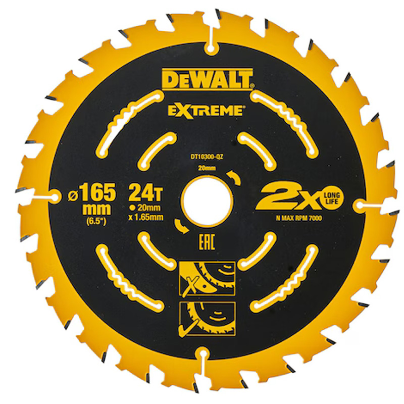 Disc (panza) pentru fierastrau circular, 165x20x1.65 mm, 24 dinti (taiere fina), pentru lemn, tip Dewalt EXTREME
