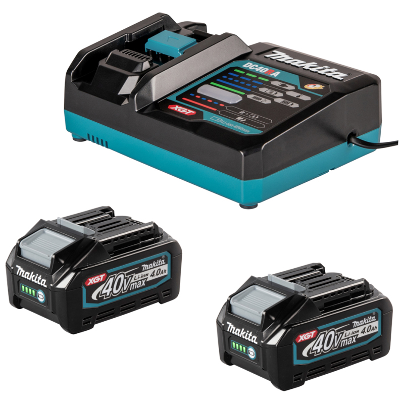 Pachet 2 acumulatori XGT Li-Ion 40V, max 4.0 Ah tip BL4040 + incarcator rapid tip DC40RA, MAKITA 191L77-9