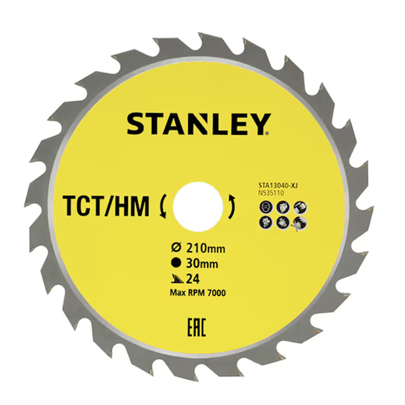 Disc (panza) pentru fierastrau circular, 210x30 mm, 24 dinti (taiere fina), TCT/HM, pentru lemn, Stanley tip STA13040-XJ