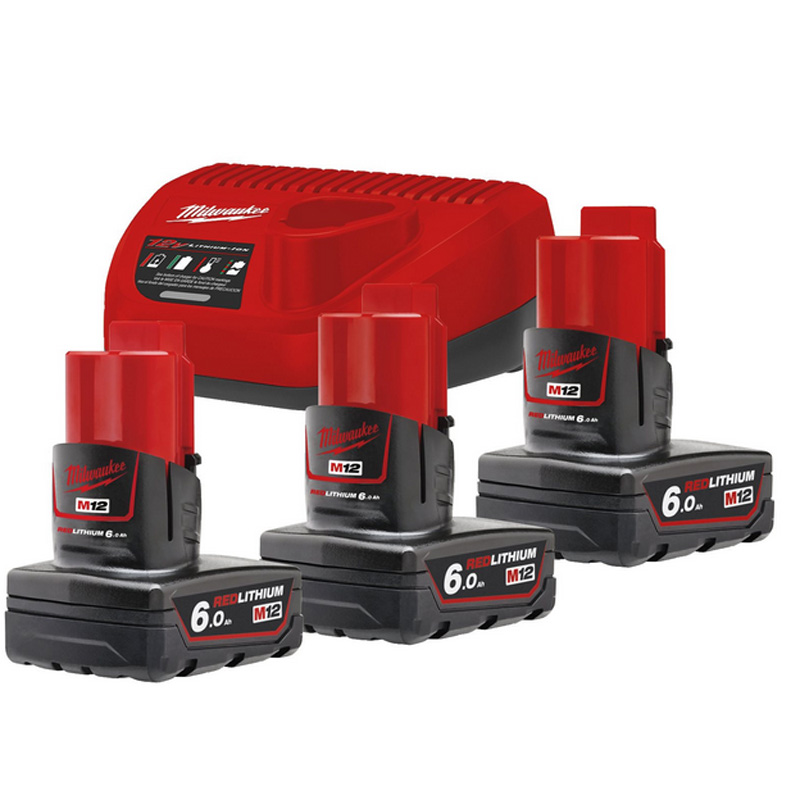 Pachet 3 acumulatori 12V / 6Ah Li-Ion si incarcator C12C, Milwaukee, tip M12NRG-603