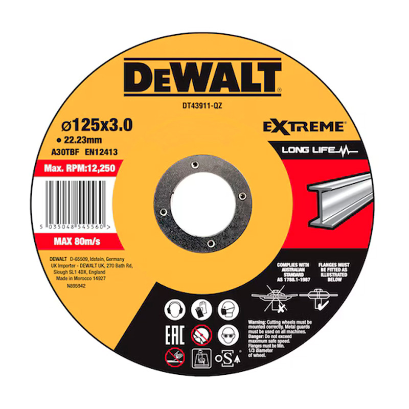 Disc DeWalt taiere metal, drept, 125x22.2x3.0 mm, tip DT43911-QZ