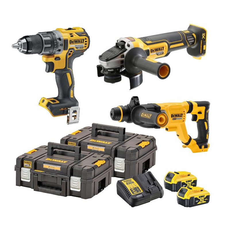 Set 3 Scule 18V XR: DCD791N, DCG405N, DCH263N, 2x Acumulator 5.0Ah, 1x Incarcator DCB132 in Trusa TSTAK * DCK327P2T-QW