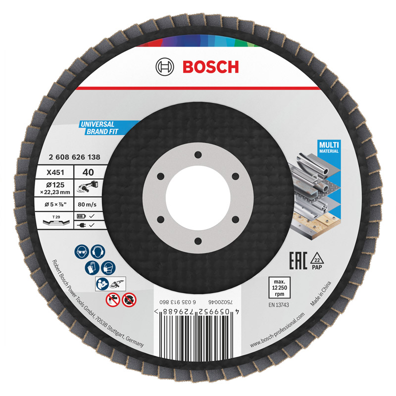 Disc de slefuire lamelar/evantai Bosch X451, 125x22.23 mm, G40, T29