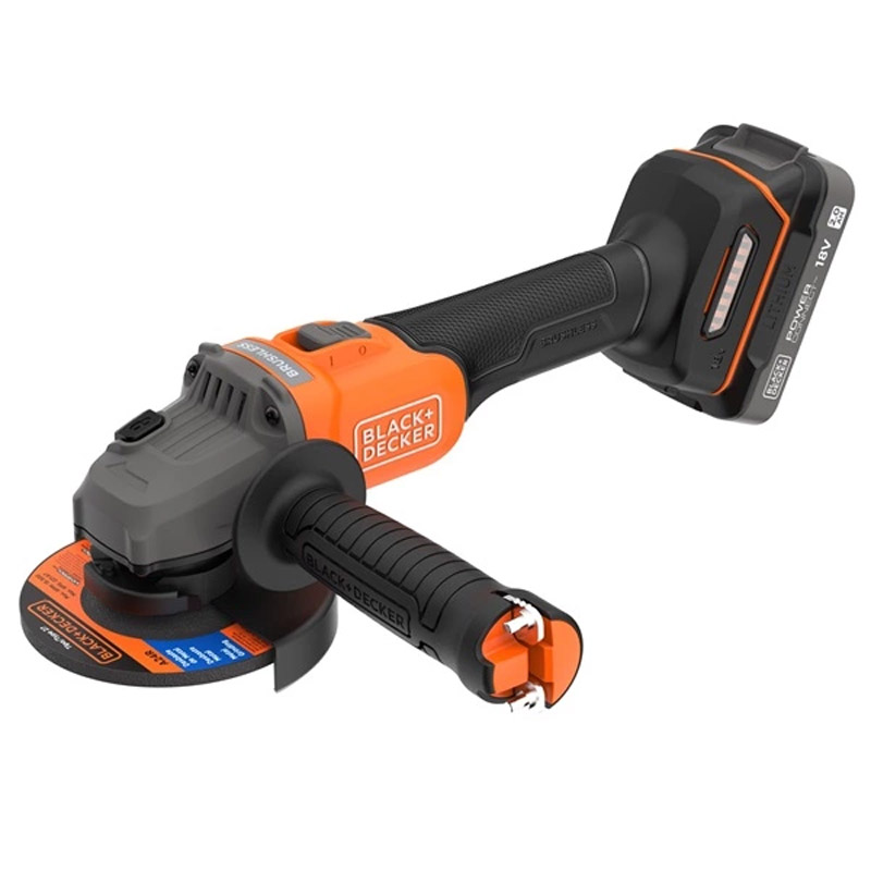 Polizor unghiular BLACK&DECKER, cu acumulatori 18V Li-Ion 2x 2.0Ah, 115mm, 7600rpm, tip BCG6L8D2S-QW