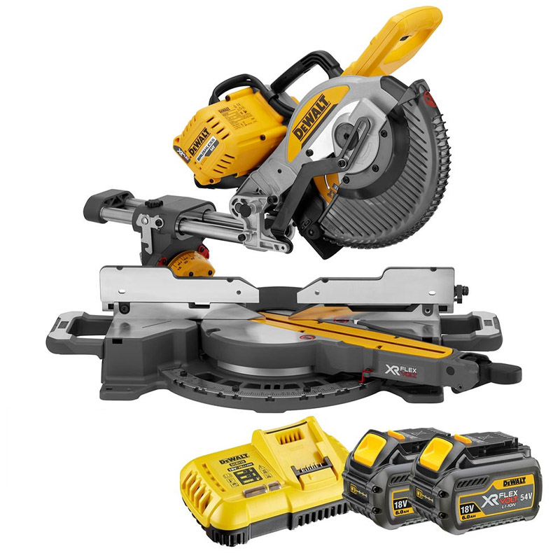 Fierastrau circular cu taiere inclinata 250 mm, cu acumulatori Li-Ion XR FLEXVOLT 54 V 2x 6.0 Ah, DeWalt tip DCS727T2-QW