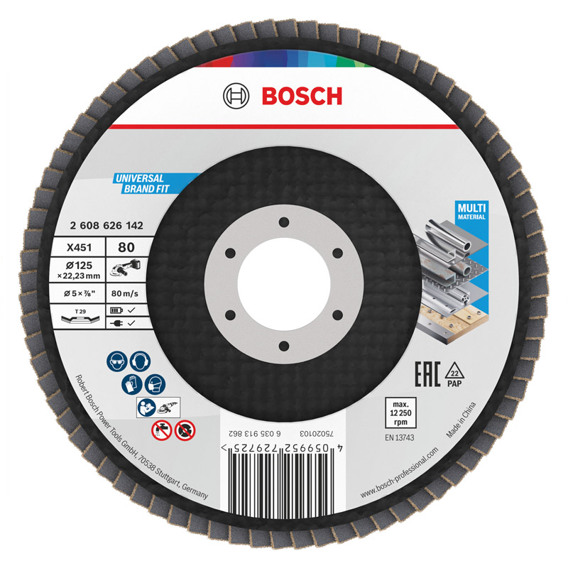 Disc de slefuire lamelar/evantai Bosch X451, 125x22.23 mm, G80, T29