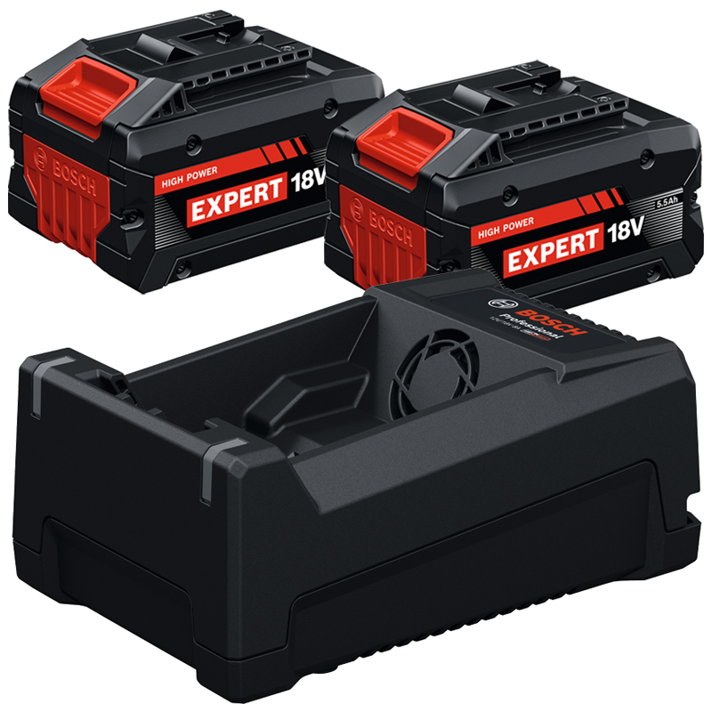 Pachet 2 acumulatori Expert EXBA18V-55, 18V, 5.5Ah + incarcator GAL12V/18V-80, Bosch
