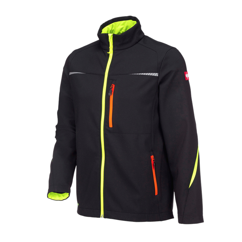 Geacă Softshell de lucru Strauss, e.s. motion 2020, negru-galben/portocaliu fosforescent, marimea S 
