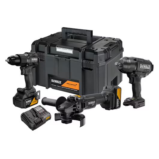Set 3 scule Dewalt McLaren F1 Team: DCD86MP, DCG45MP, DCF99MP, 2 x acumulatori 5 Ah, incarcator, TSTAK MIDBOX
