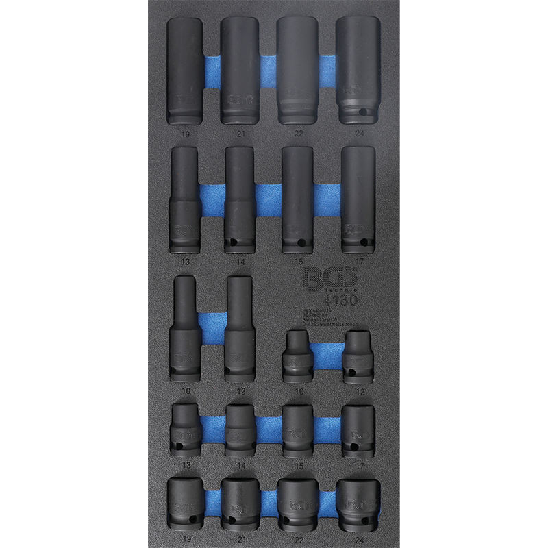 Organizator pentru carucior BGS, 20 chei tubulare de impact 10-24mm, 1/3 sertar