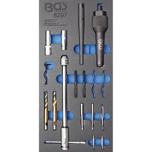 Organizator pentru carucior BGS, set demontare si reparatie filete bujii incandescente, 9 piese, 1/3 sertar 