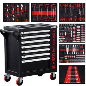 Carucior pentru scule BGS 7 sertare + usa laterala, cu 250 scule
