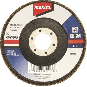 Disc lamelar / evantai de slefuire, 115 mm, G60, cu degajare, suport plastic 